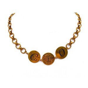 Vintage CO Monogrammed Necklace w/ Choker Length Book Link Chain and Engraved In